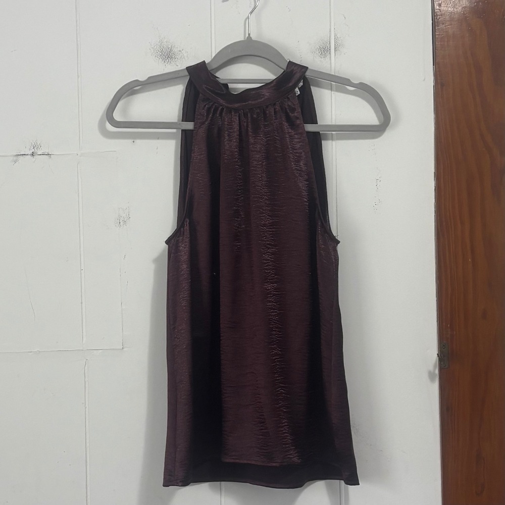 Jack by BB Dakota Burgundy Satin Halter Neck Tie Back Blouse Small